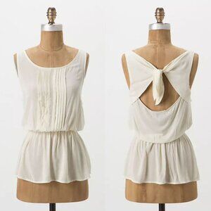 Vanessa Virginia Anthropologie - Pintuck Peplum Blouse Tie-Back | Size 2 | Cream